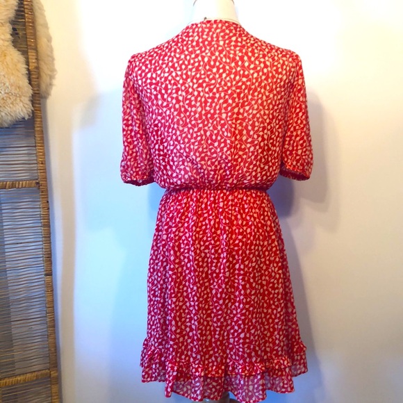 LUSH Red & White Floral Ruffle Mini Wrap Dress-Size Large - Picture 5 of 9